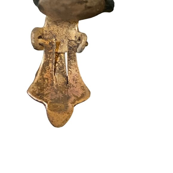 .75" x .75" Vintage Indian Clip-On Earrings Crushed Turquoise & Silver Floral De - Picture 12 of 13